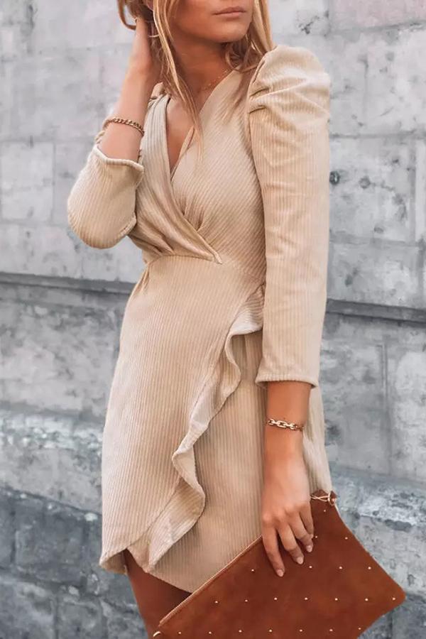 Long-sleeved Ruffled Midi Dress