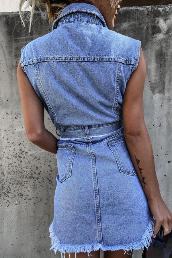 Sleeveless Belted Denim Mini Dress