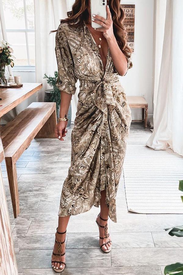 Abstract Print Button Down Style Drape Dress