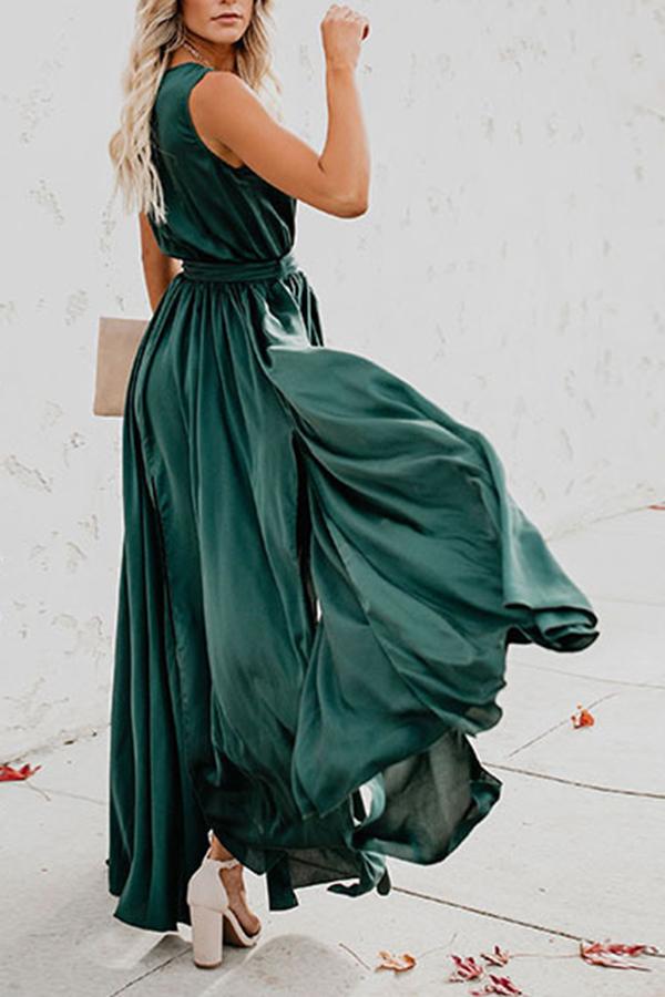 Bohemian Solid Color V-neck Dress