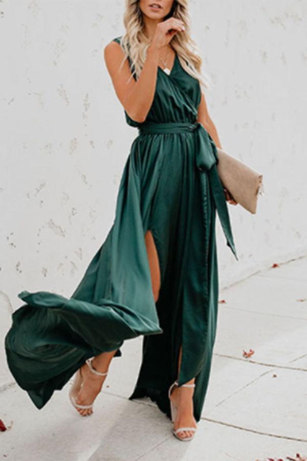 Bohemian Solid Color V-neck Dress