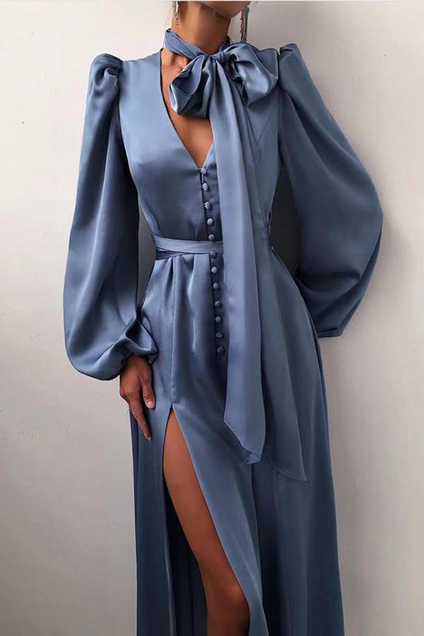 Lantern Sleeve Split Dress