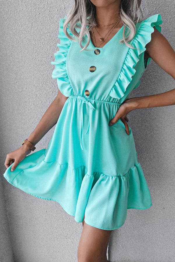 V-neck Ruffled Sleeveless Dress