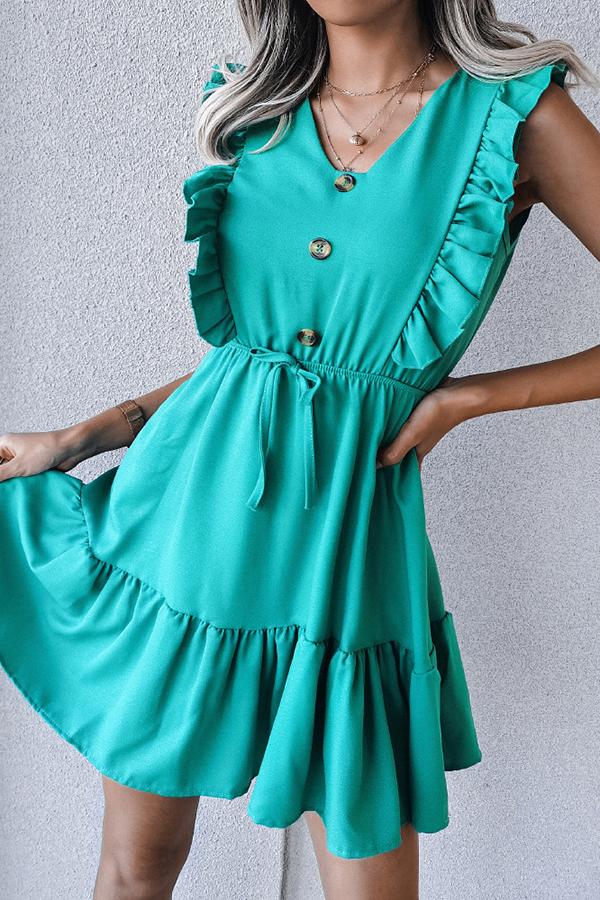 V-neck Ruffled Sleeveless Dress