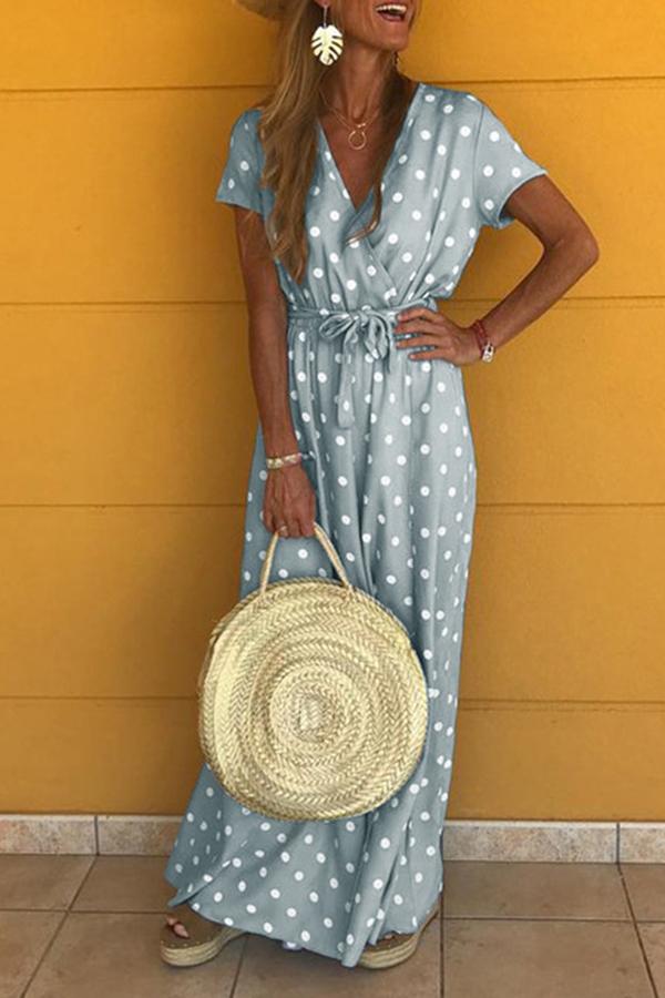 Pretty Polka Dot Drawstring Belt Dress