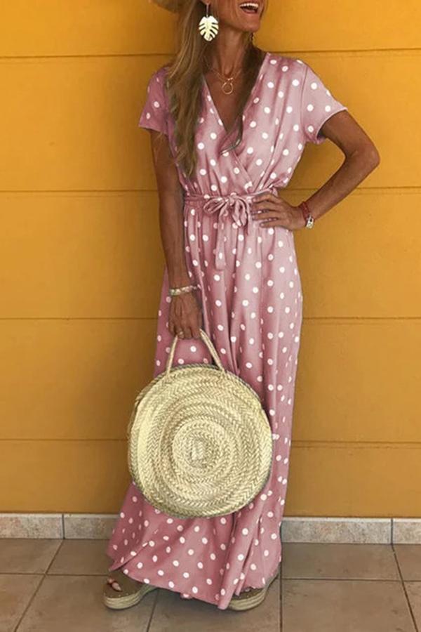 Pretty Polka Dot Drawstring Belt Dress