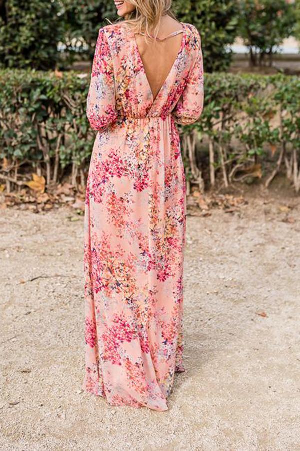 Charming Floral Print V Neck Dress