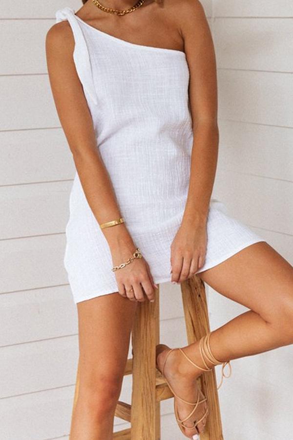 Casual  Asymmetric Neck Mini Dress