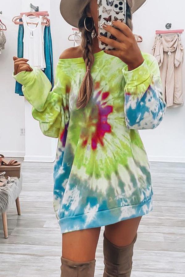 Casual Tie-dye Collar Sweater Dress