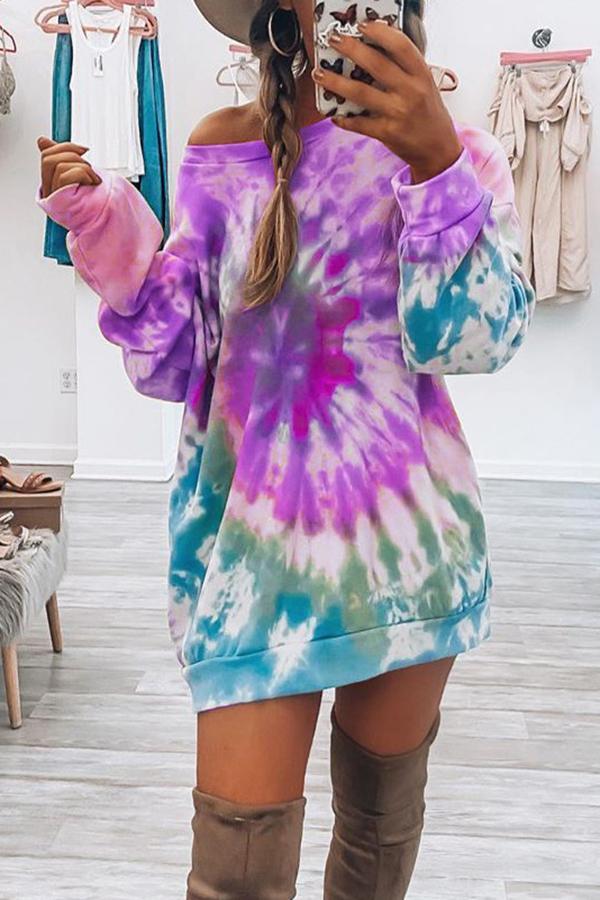 Casual Tie-dye Collar Sweater Dress