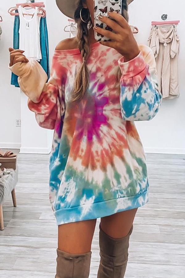 Casual Tie-dye Collar Sweater Dress