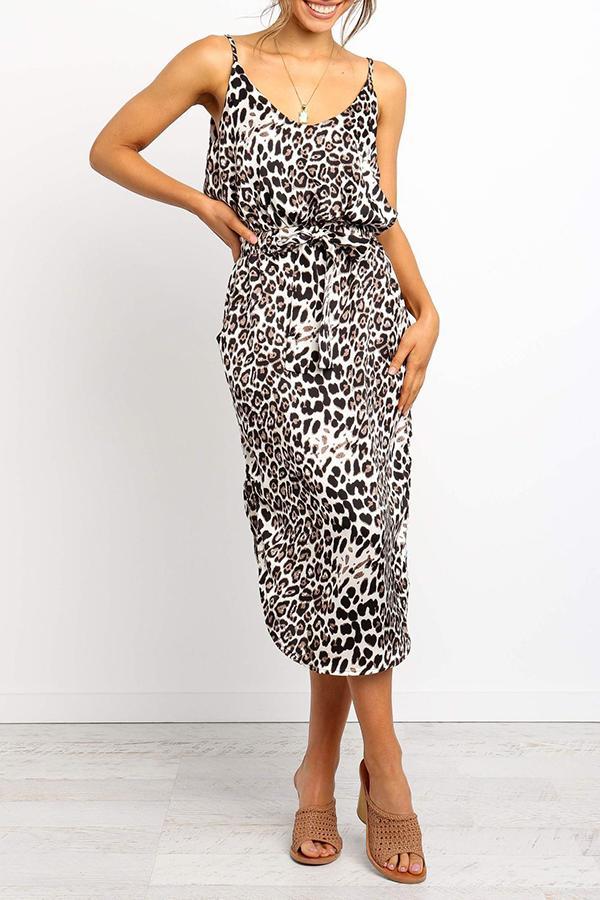 Smart Leopard Print Sling Backless Dress