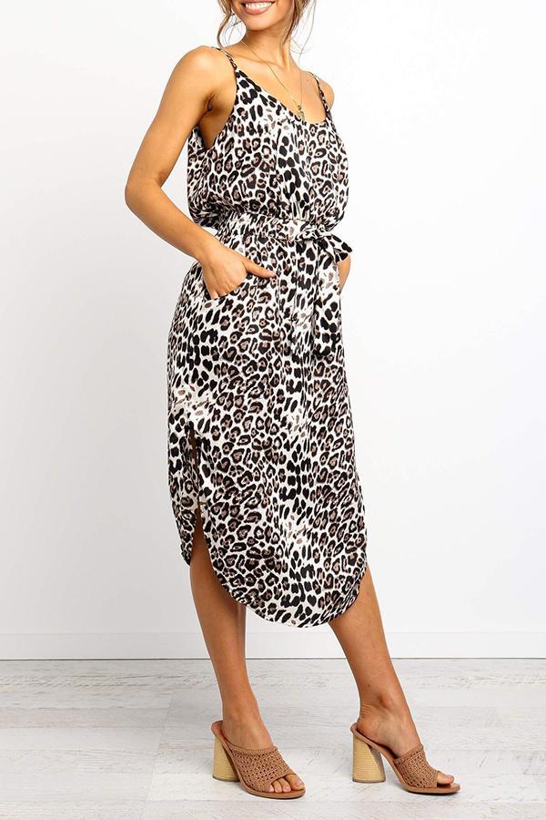 Smart Leopard Print Sling Backless Dress