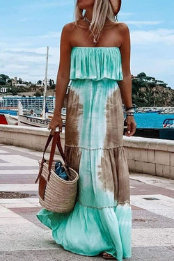 Beachy Off-shoulder Strapless Tie-dye Maxi Dress