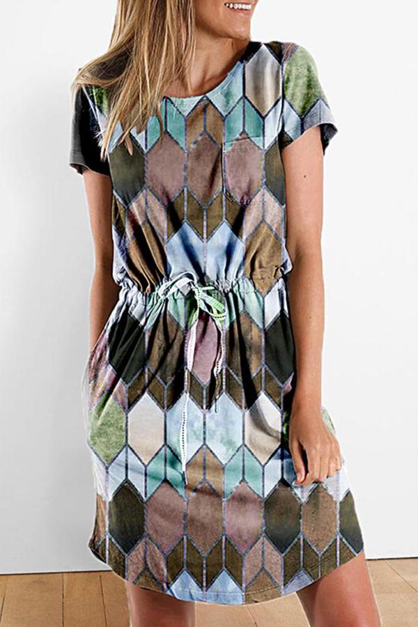 Stylish Geometric Print Argyle Midi Dress