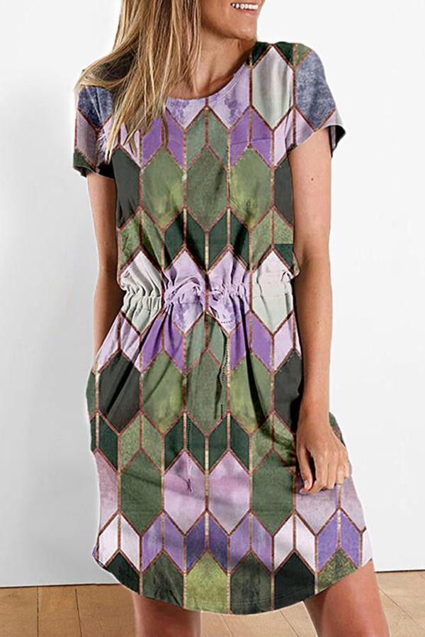 Stylish Geometric Print Argyle Midi Dress