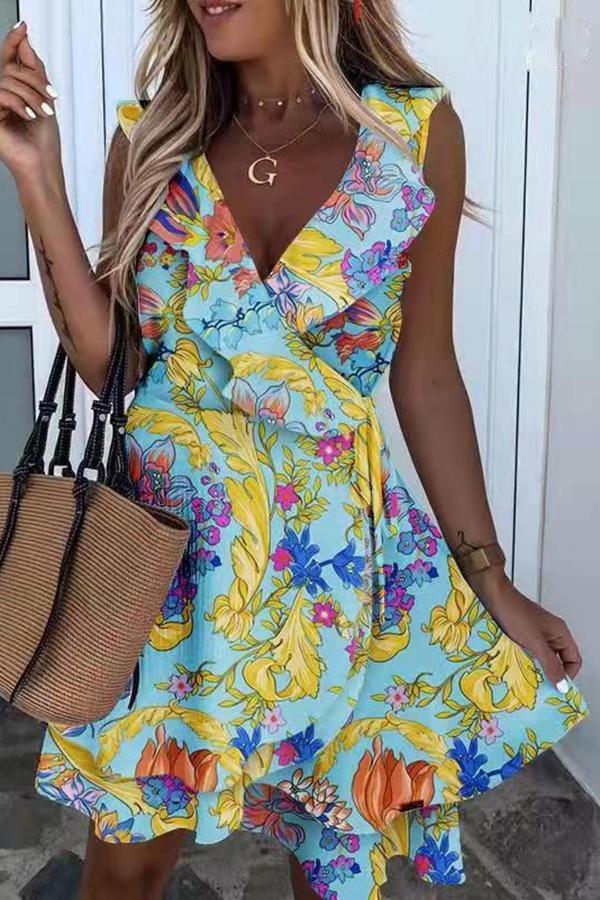 Girly Natural Flower Print Pleated Dress