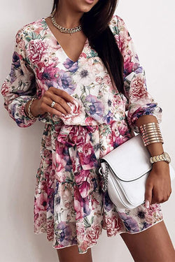 Stylish Floral Print Lacing Dress