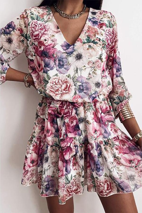 Stylish Floral Print Lacing Dress