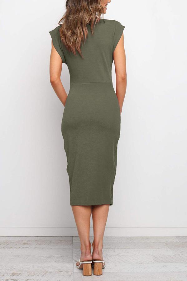 Twist Fitted Slim Casual Midi Vest Dress