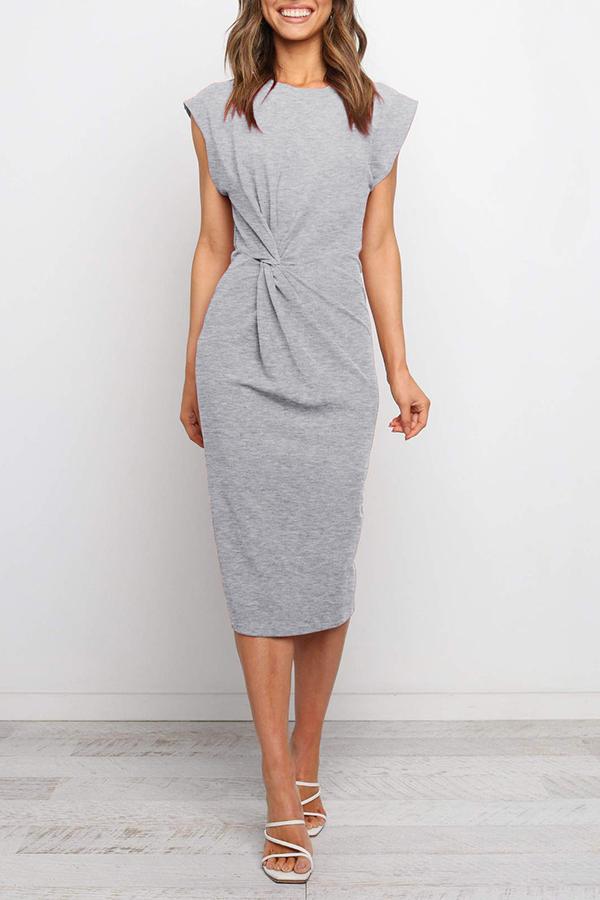 Twist Fitted Slim Casual Midi Vest Dress