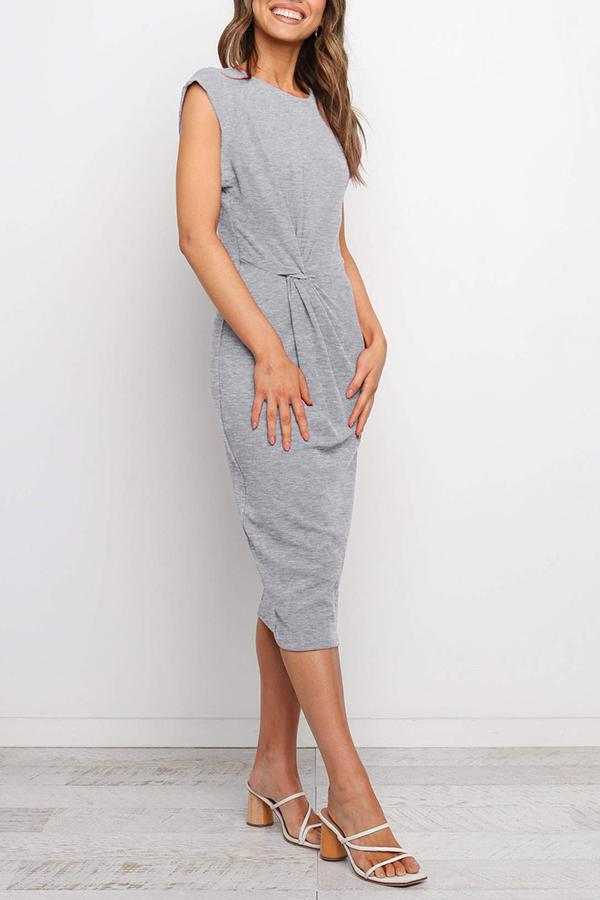 Twist Fitted Slim Casual Midi Vest Dress