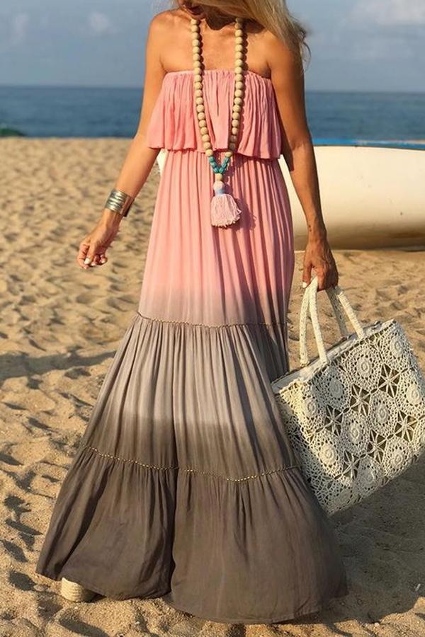 Pretty Wrapped Chest Open Back Tie-dye Maxi Dress