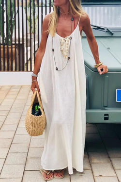 Elegant Pure Color Vacation Sling Dress