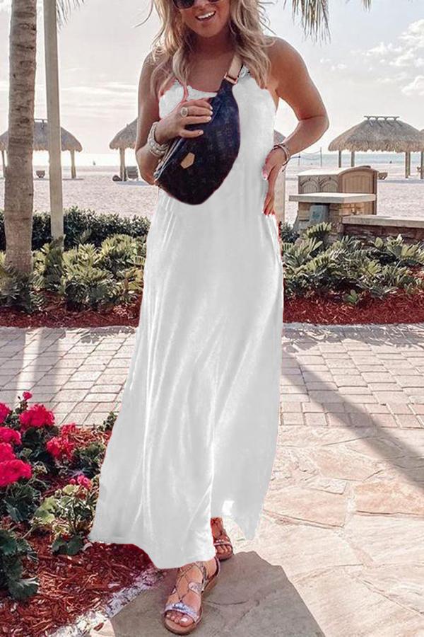 Elegant Pure Color Vacation Sling Dress