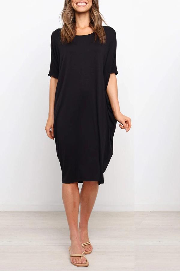 Bat Sleeves Solid Color Loose Dress