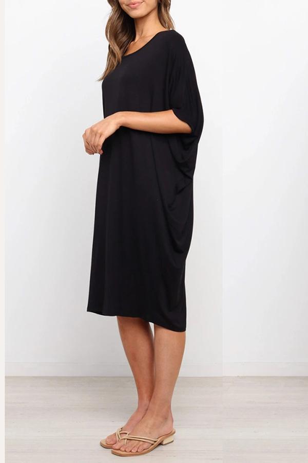 Bat Sleeves Solid Color Loose Dress