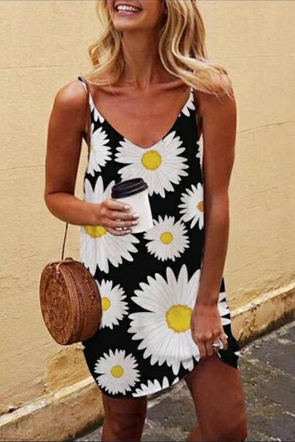 Smart Daisy Print Baggy Sling Dress