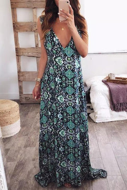 Floral V-Neck Sleeveless Maxi Dress