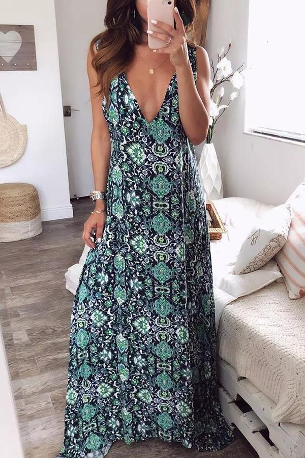 Floral V-Neck Sleeveless Maxi Dress