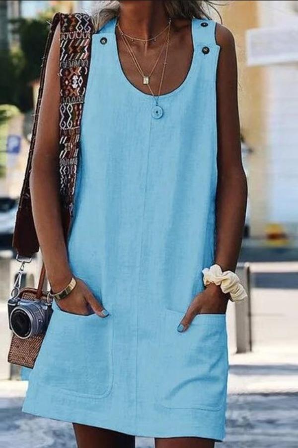 Solid Color Sleeveless Pockets Dress