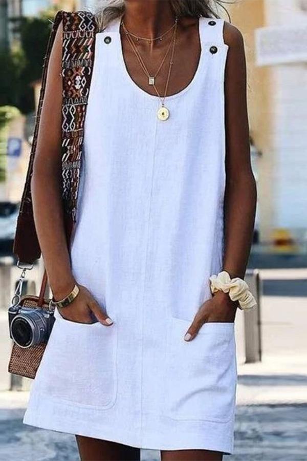 Solid Color Sleeveless Pockets Dress