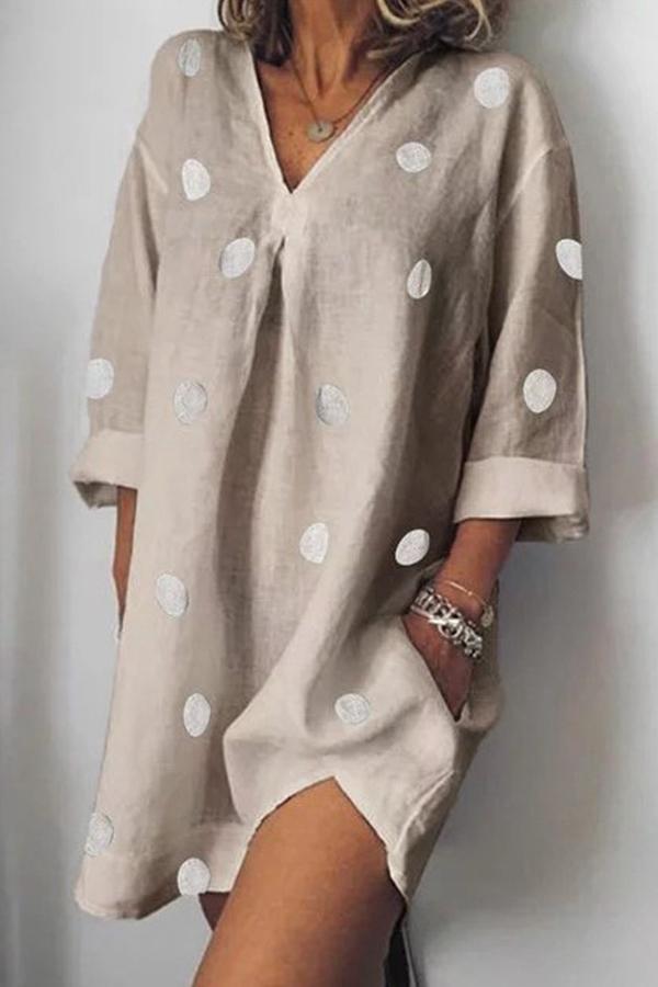 Casual V-neck Printed Loose Dress