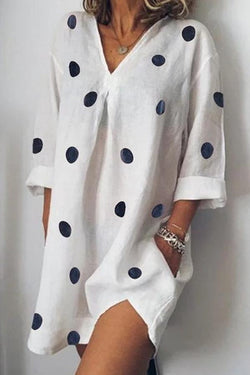 Casual V-neck Printed Loose Dress