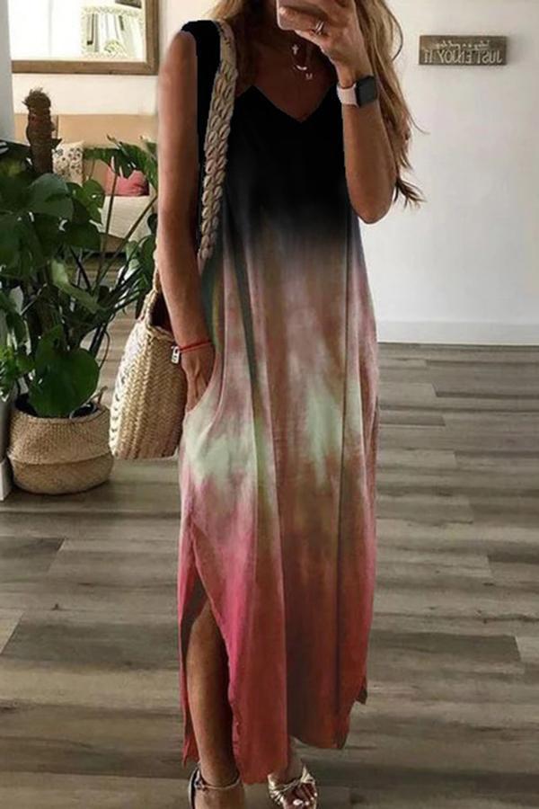 Gradient Tie-dye Sleeveless Long Dress