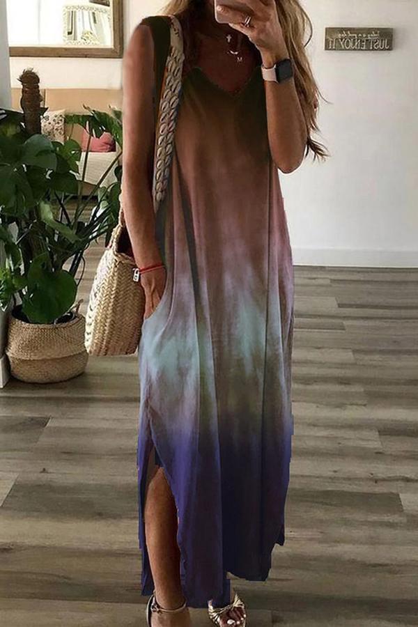 Gradient Tie-dye Sleeveless Long Dress