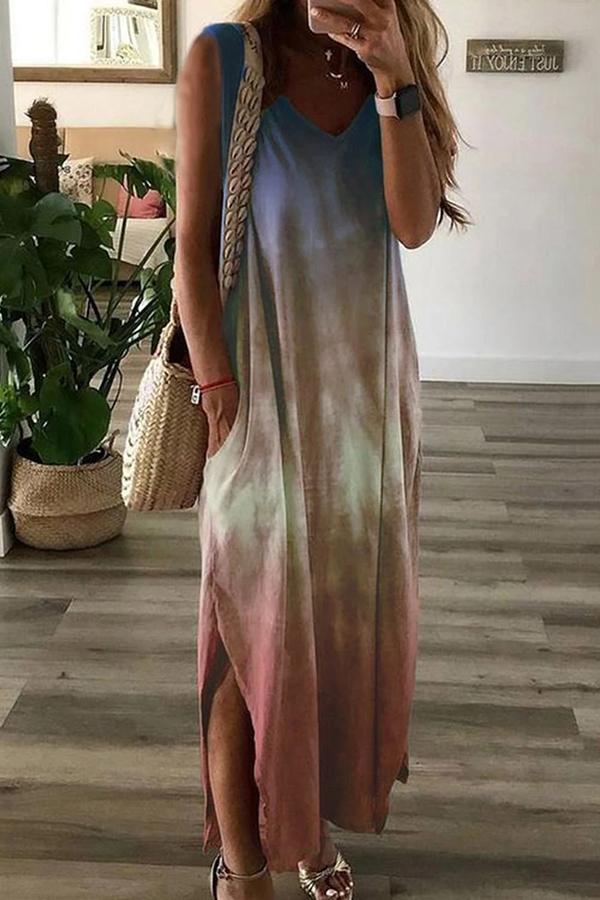 Gradient Tie-dye Sleeveless Long Dress