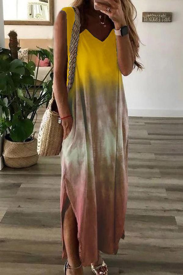 Gradient Tie-dye Sleeveless Long Dress