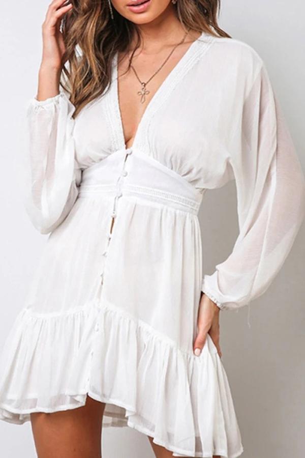 V-neck Long Sleeve Chiffon Dress