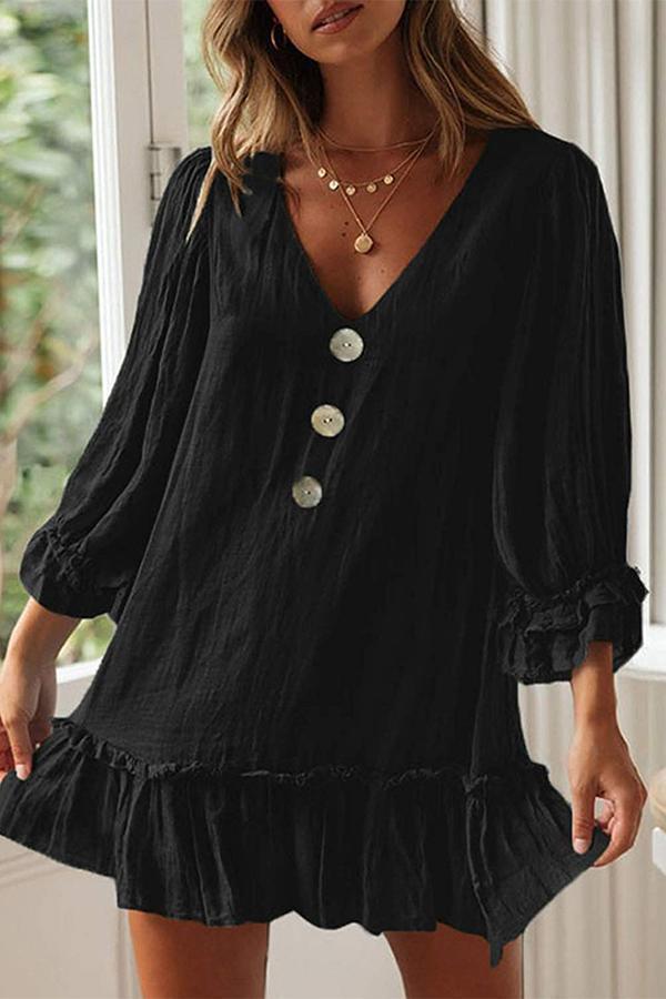 Sweet Ruffle Sleeve V Neck Lacy Dress