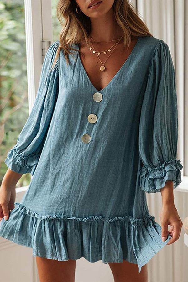 Sweet Ruffle Sleeve V Neck Lacy Dress