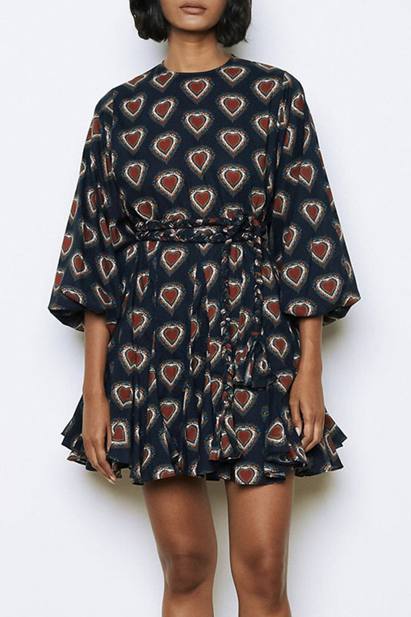 Elegant Floral Print Lantern Sleeves Dress