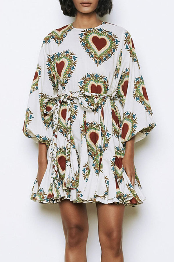 Elegant Floral Print Lantern Sleeves Dress