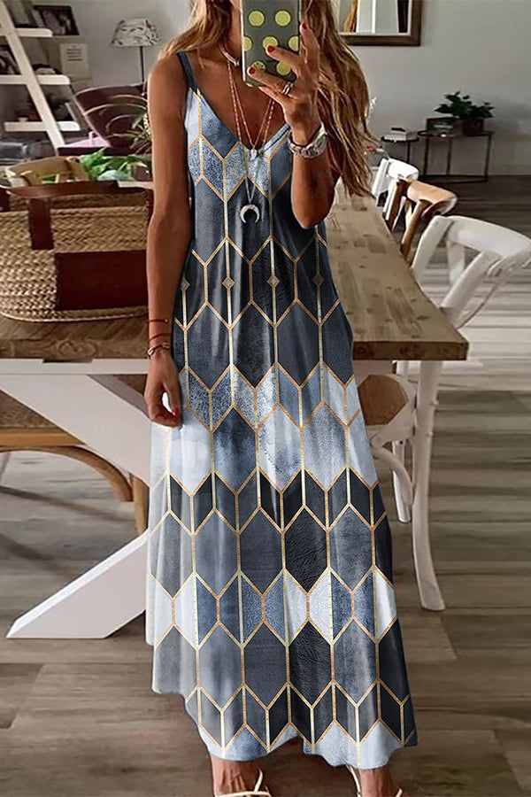 Stylish Geometric Print Sling Baggy Dress