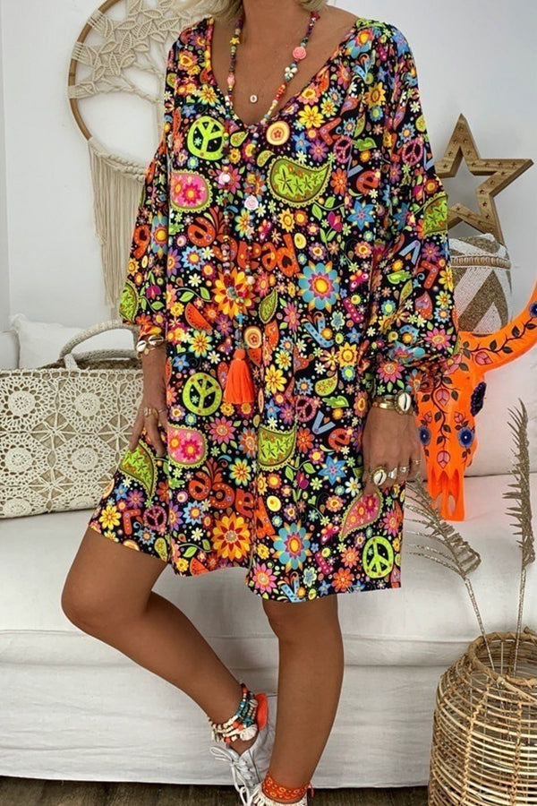 Casual Printed V-neck Dress