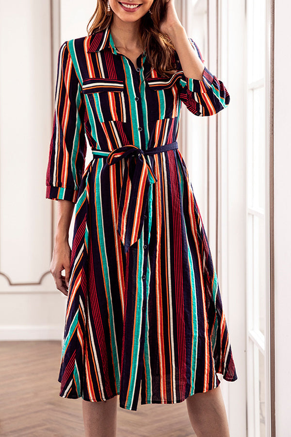 Color Striped Long Sleeve Dress